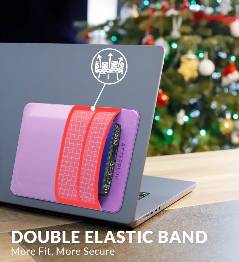 Afterplug 2-Pocket Adhesive Pouch for Laptop, Compatible with External 2.5" HDD, SSD, Magic Mouse, USB Cable and More - Lilac Purple - Image 4